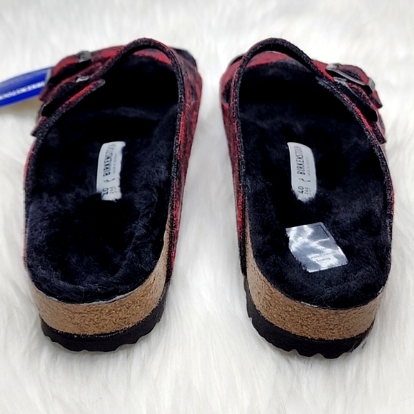 Birkenstock Arizona Wool Shearling Sandal Plaid Red - Picture 13 of 17